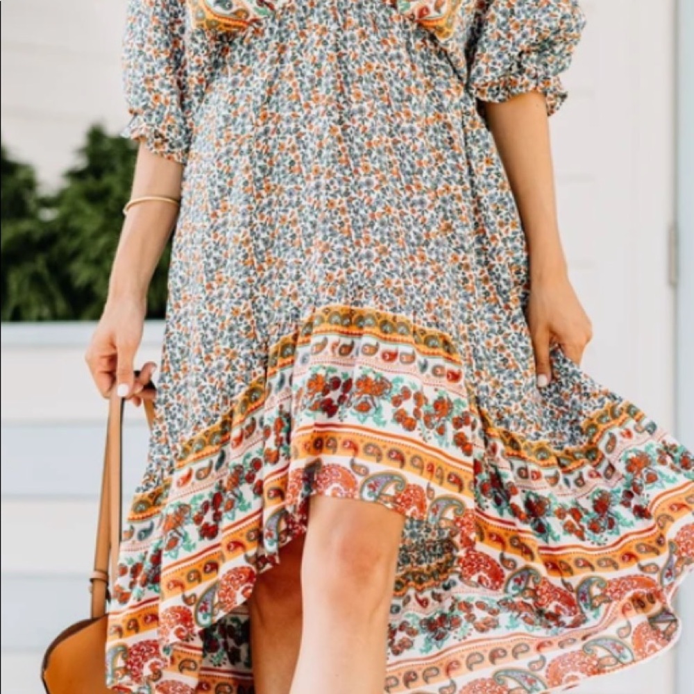 💼S Last One 🏜Sunset Boho Tile Flower Dress New - Picture 10 of 12